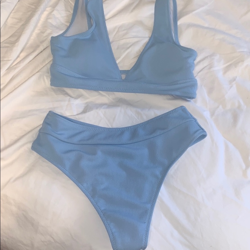 Powder blue ribbed bikini